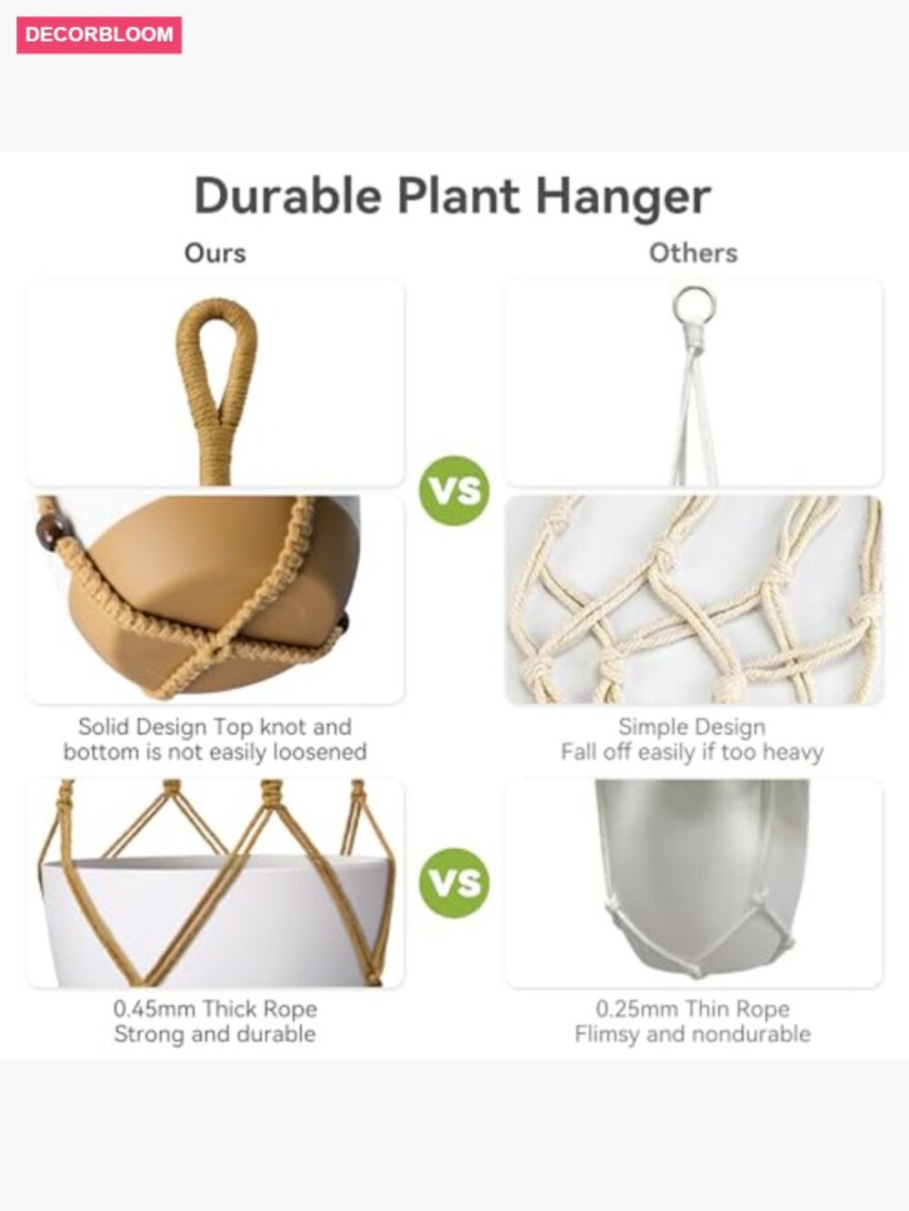 Boho Macrame Plant Hanger, Fits 4-15 Inch Pots, 35 Inch, Sturdy Hanging Planter - Picture 3 of 7